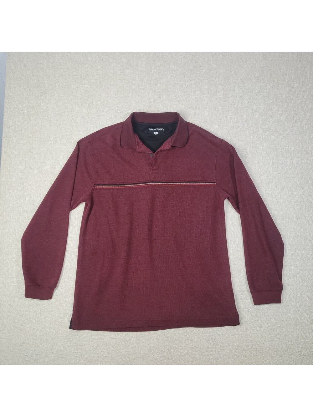 Mens Large Architect Long Sleeve Collared Shirt Burgundy